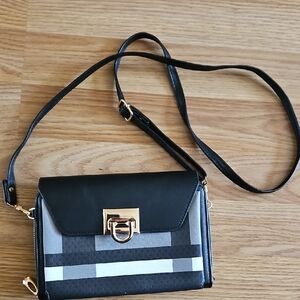 Black and Gray Crossbody Bag with Gold Hardware Like New